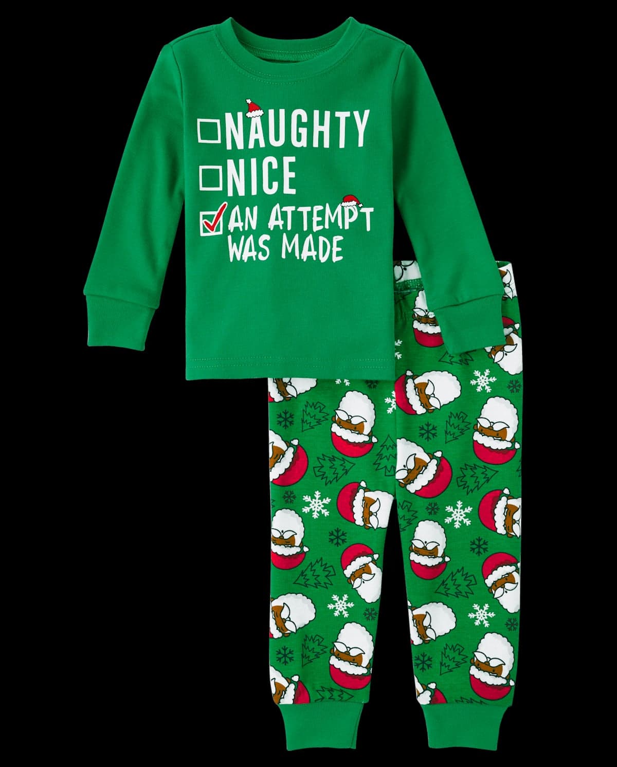 Baby And Toddler Glow In The Dark Christmas Long Sleeve Nice List Snug Fit Cotton Pajamas