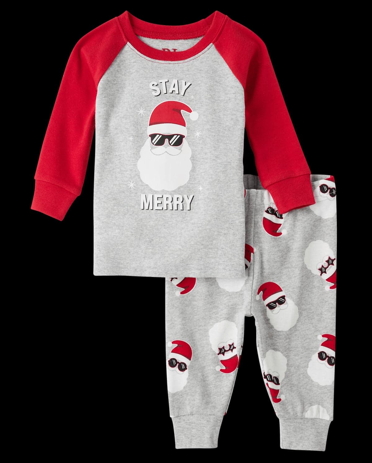 Baby And Toddler Matching Family Glow In The Dark Christmas Long Raglan Sleeve Stay Merry Snug Fit Cotton Pajamas