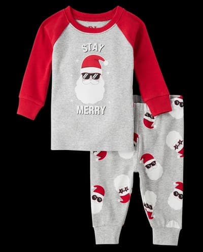 Baby And Toddler Matching Family Glow In The Dark Christmas Long Raglan Sleeve Stay Merry Snug Fit Cotton Pajamas 1
