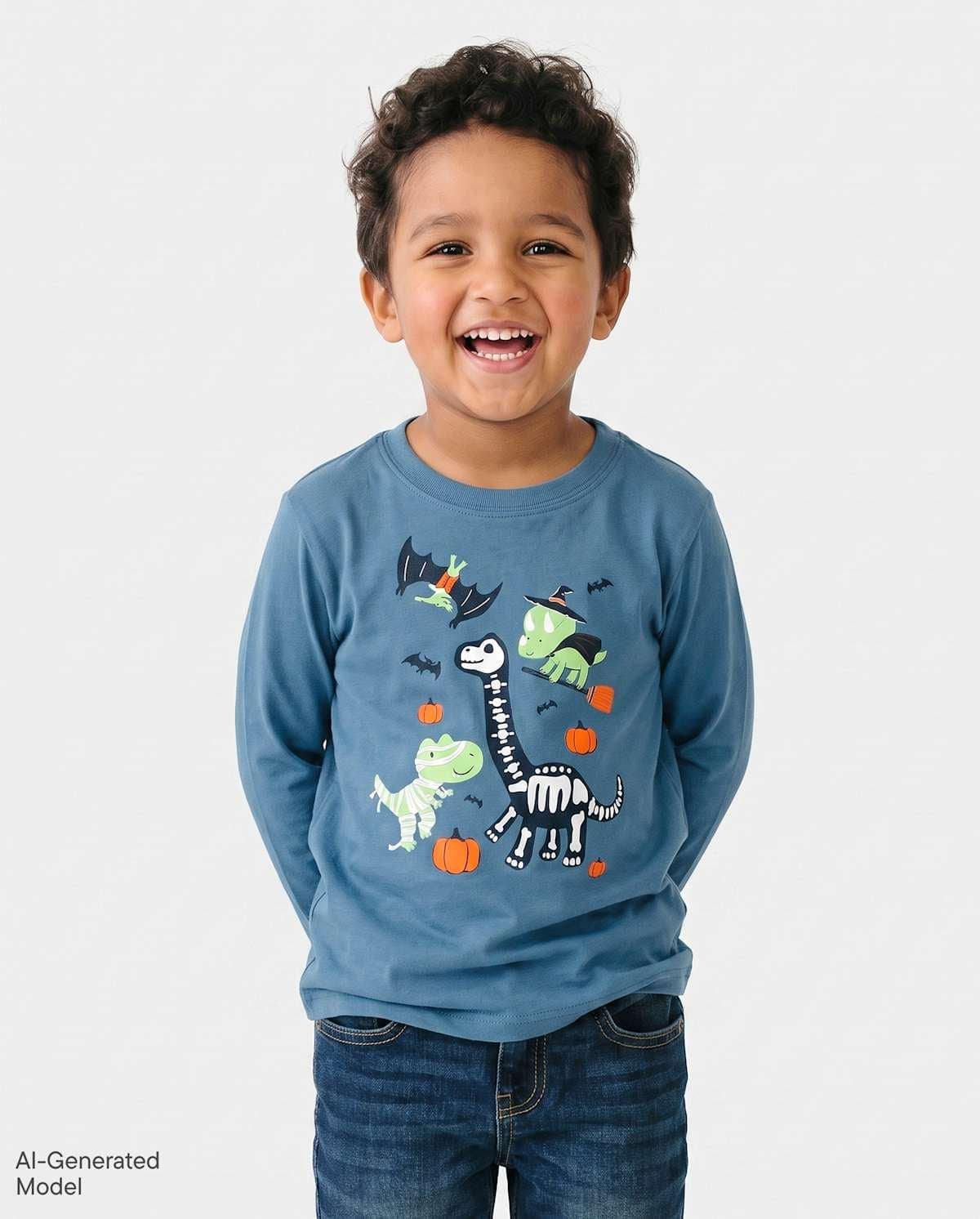 Baby And Toddler Boys Long Sleeve Halloween Dinos Graphic Tee