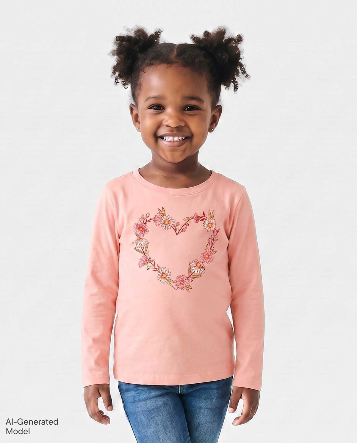 Baby And Toddler Girls Long Sleeve Floral Heart Graphic Tee