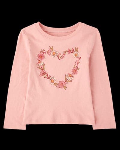 Baby And Toddler Girls Long Sleeve Floral Heart Graphic Tee 2