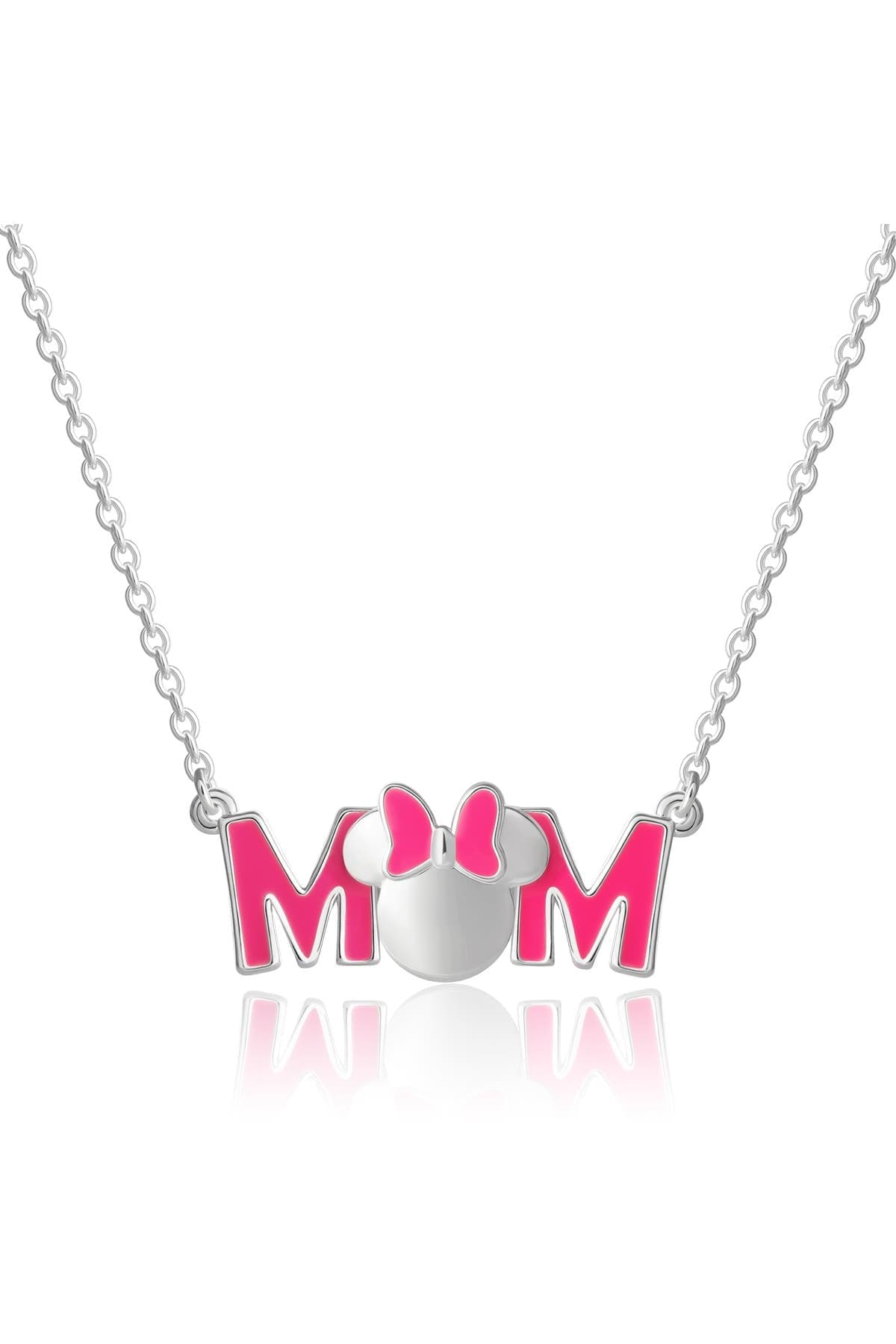 Disney Pink Enamel Bow MOM Pendant Necklace, 18'' Chain