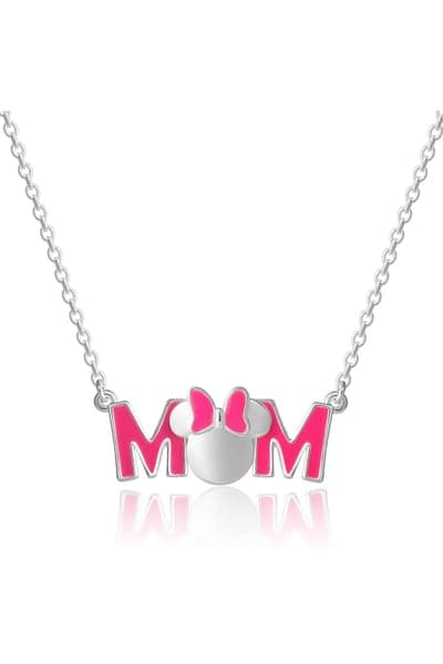 Disney Pink Enamel Bow MOM Pendant Necklace, 18'' Chain 1