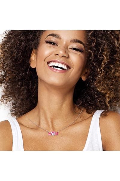 Disney Pink Enamel Bow MOM Pendant Necklace, 18'' Chain 2