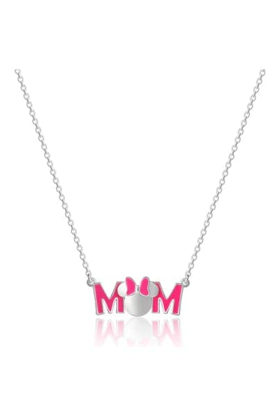 Disney Pink Enamel Bow MOM Pendant Necklace, 18'' Chain 4