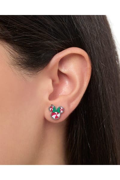 Disney Mickey And Minnie Mouse Holiday Stud Earring Set, Mickey Santa, Peppermint Minnie And Gift Box 5