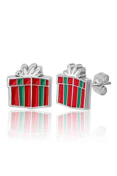 Disney Mickey And Minnie Mouse Holiday Stud Earring Set, Mickey Santa, Peppermint Minnie And Gift Box 9