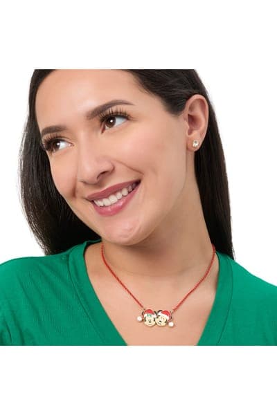 Disney Mickey And Minnie Mouse Santa Necklace And Stud Earrings Set 2