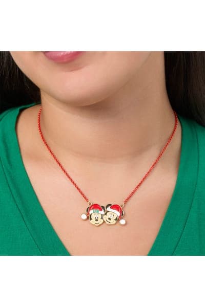 Disney Mickey And Minnie Mouse Santa Necklace And Stud Earrings Set 3