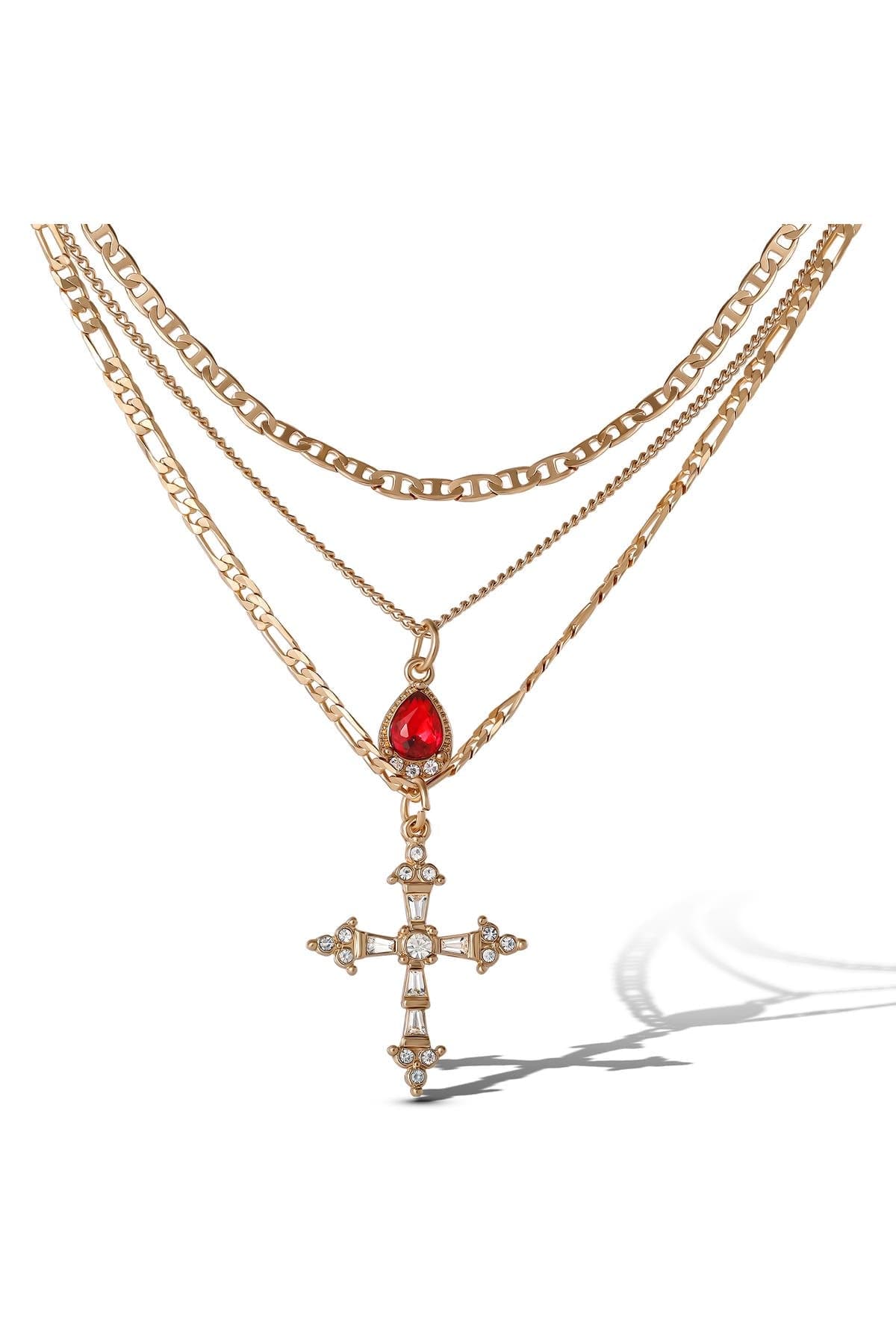 Jessica Simpson Layered Cross & Gem Necklace