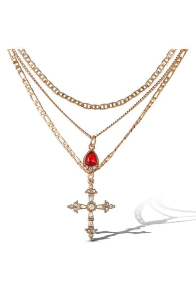 Jessica Simpson Layered Cross & Gem Necklace 1