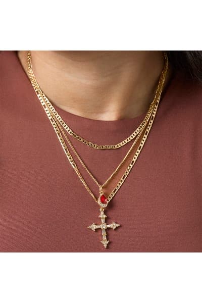 Jessica Simpson Layered Cross & Gem Necklace 2