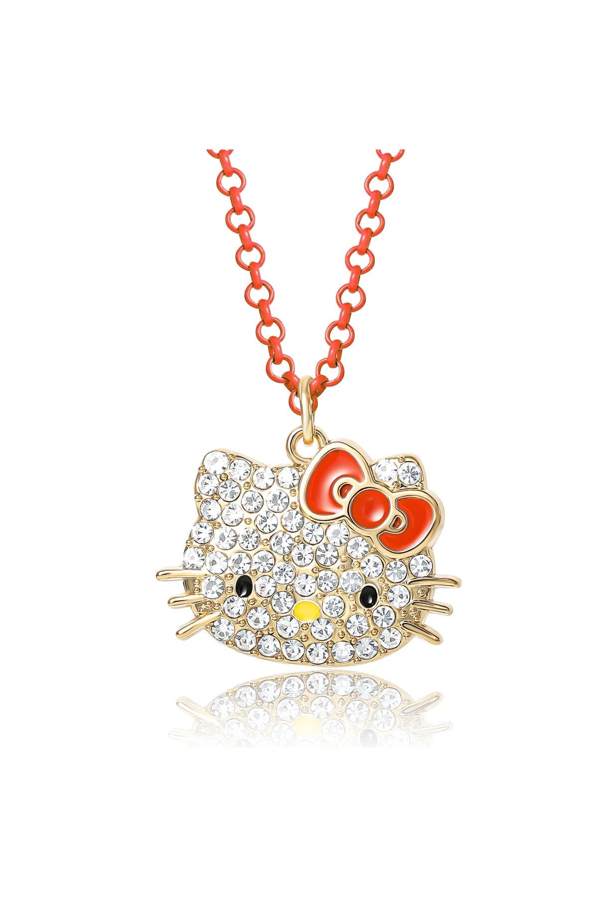 Hello Kitty Pave Pendant Necklace with Neon Red Chain, 16"+ 3"