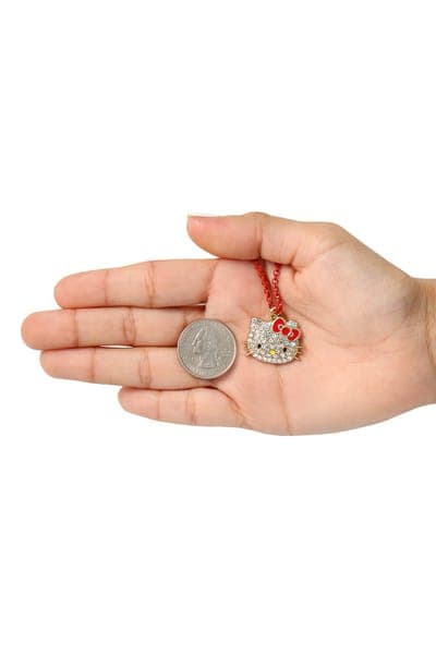 Hello Kitty Pave Pendant Necklace with Neon Red Chain, 16"+ 3" 4