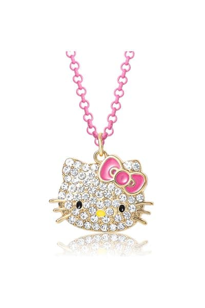 Hello Kitty Pave Pendant Necklace with Neon Red Chain, 16"+ 3" 6