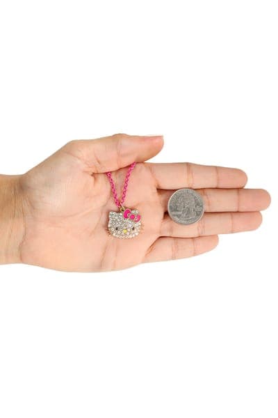 Hello Kitty Pave Pendant Necklace with Neon Red Chain, 16"+ 3" 9