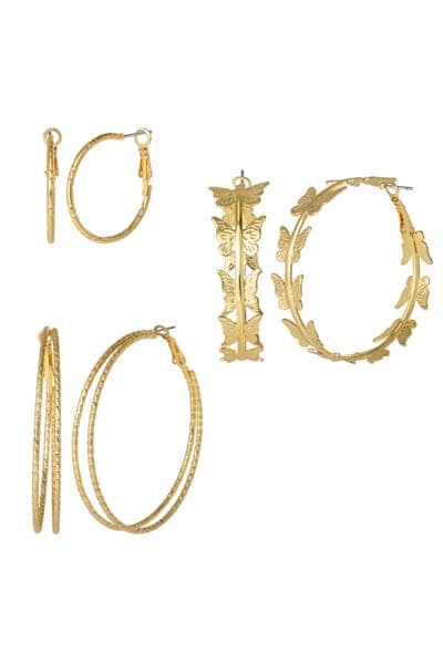 Jessica Simpson 3-piece Gold-tone Hoop Earring Set With Butterfly Details 1