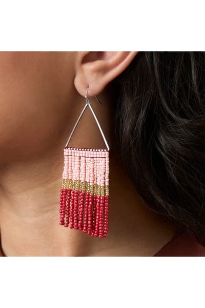 Jessica Simpson Pink and Red Ombre Beaded Fringe Earrings 2