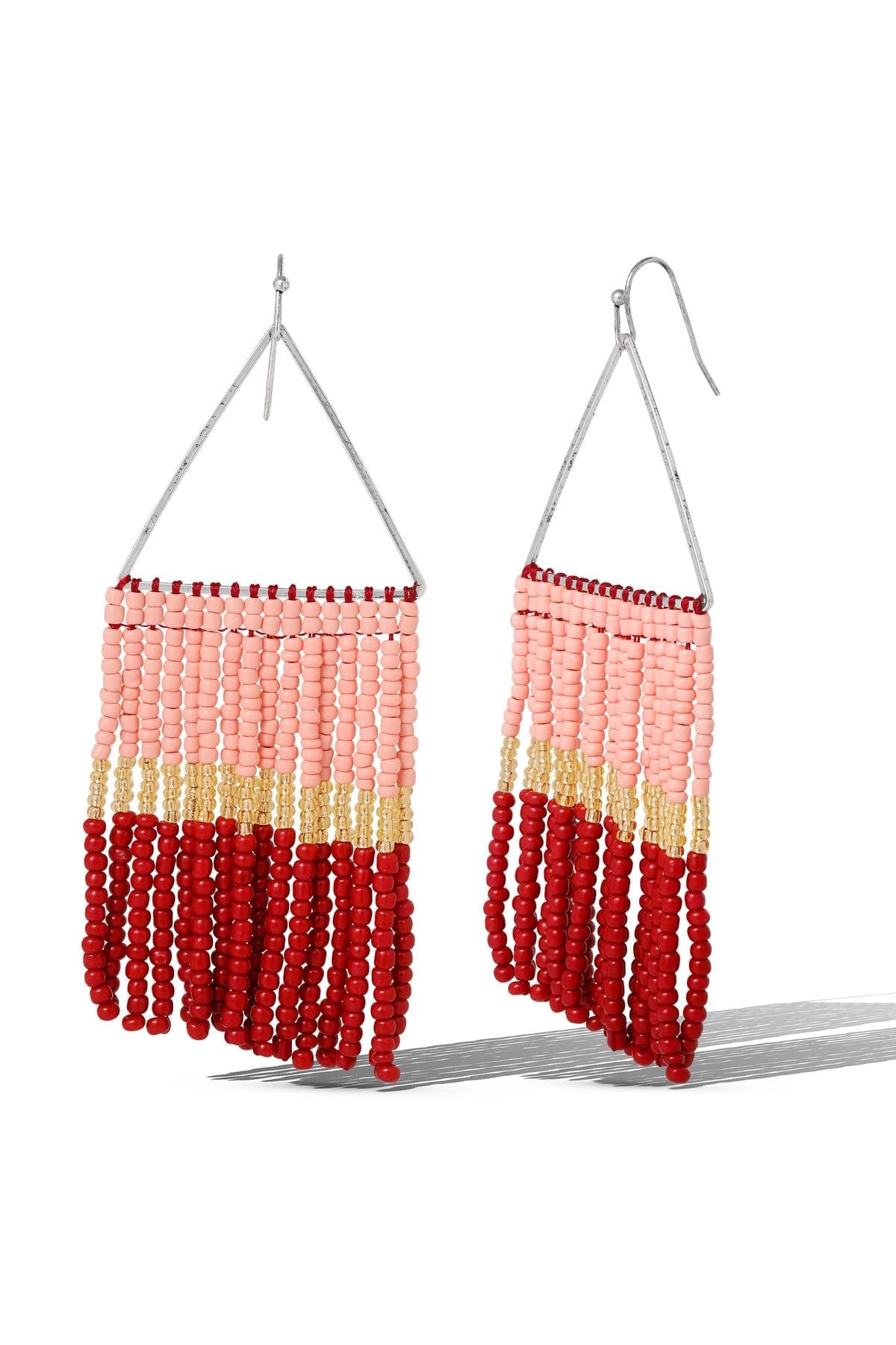 Jessica Simpson Pink and Red Ombre Beaded Fringe Earrings