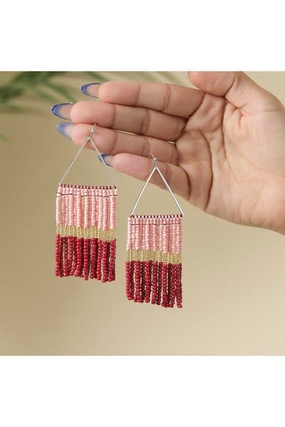 Jessica Simpson Pink and Red Ombre Beaded Fringe Earrings 3