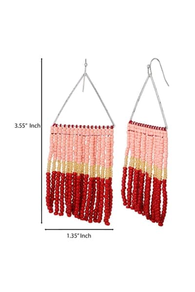 Jessica Simpson Pink and Red Ombre Beaded Fringe Earrings 4