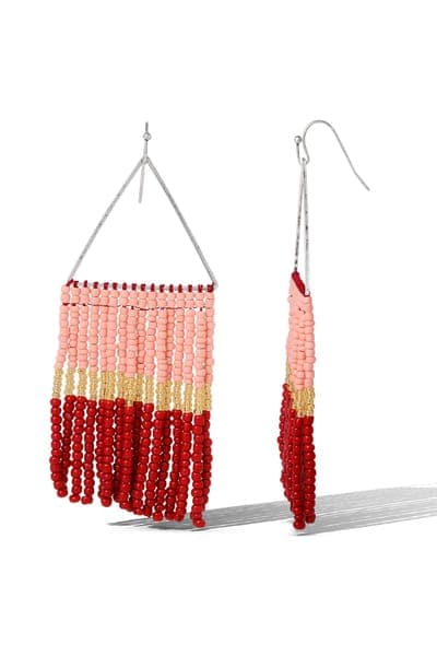 Jessica Simpson Pink and Red Ombre Beaded Fringe Earrings 6