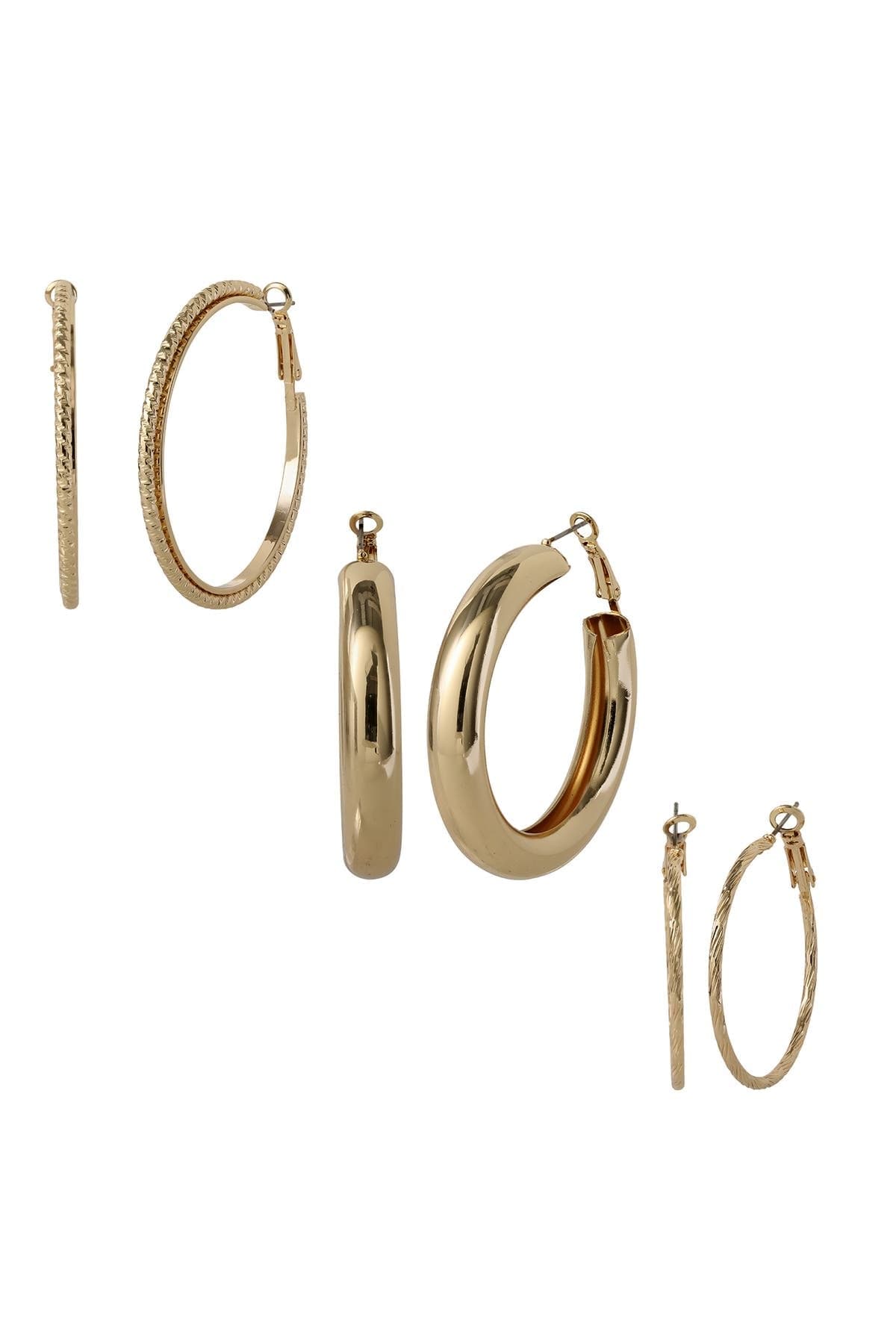 Jessica Simpson 3-piece Textured Gold-tone Hoop Earring Set