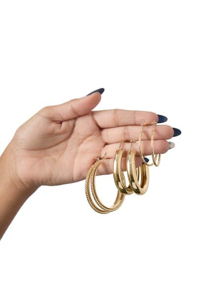 Jessica Simpson 3-piece Textured Gold-tone Hoop Earring Set 5
