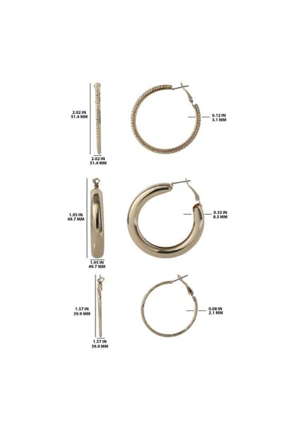 Jessica Simpson 3-piece Textured Gold-tone Hoop Earring Set 6