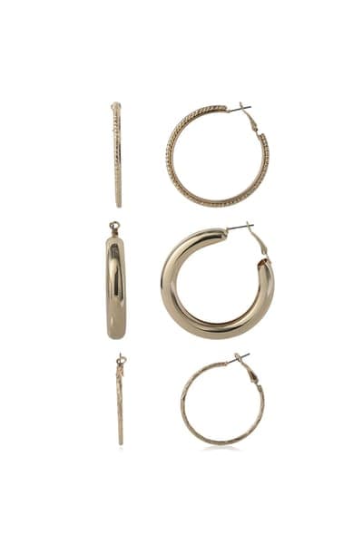 Jessica Simpson 3-piece Textured Gold-tone Hoop Earring Set 9