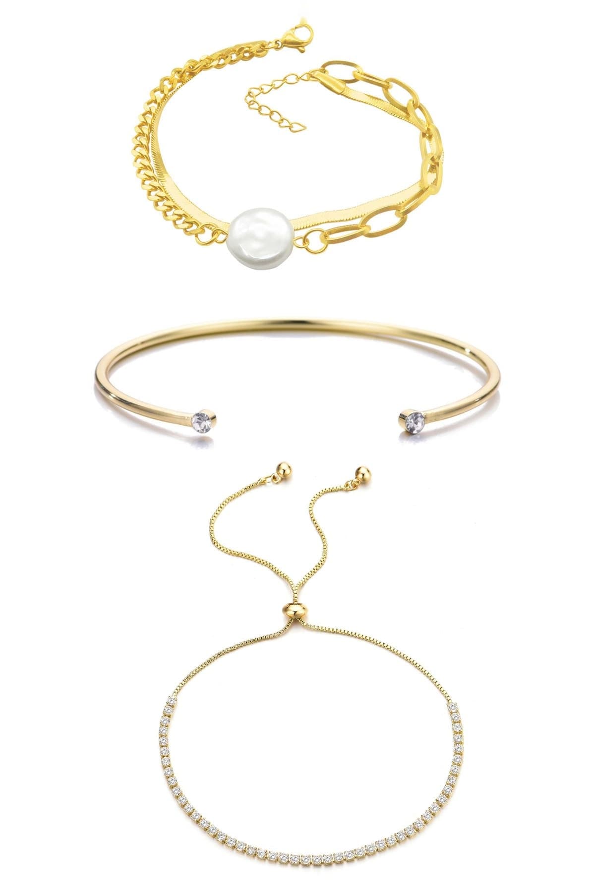 Adornia Set of 3 Crystal & Faux Pearl Bracelets