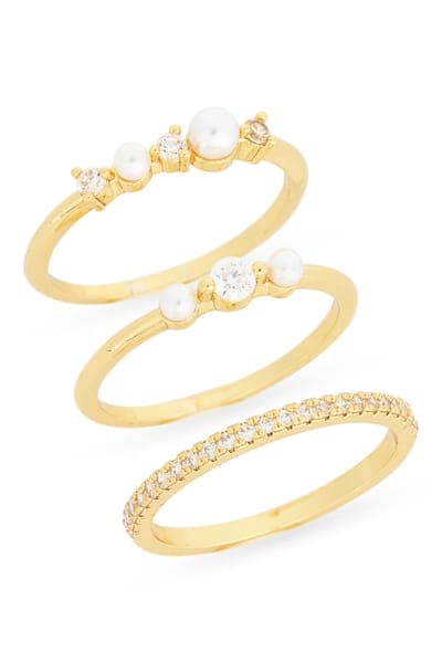 NORDSTROM RACK Set of 3 Cubic Zirconia & Faux Pearl Stackable Rings 1