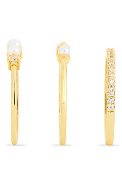 NORDSTROM RACK Set of 3 Cubic Zirconia & Faux Pearl Stackable Rings 2