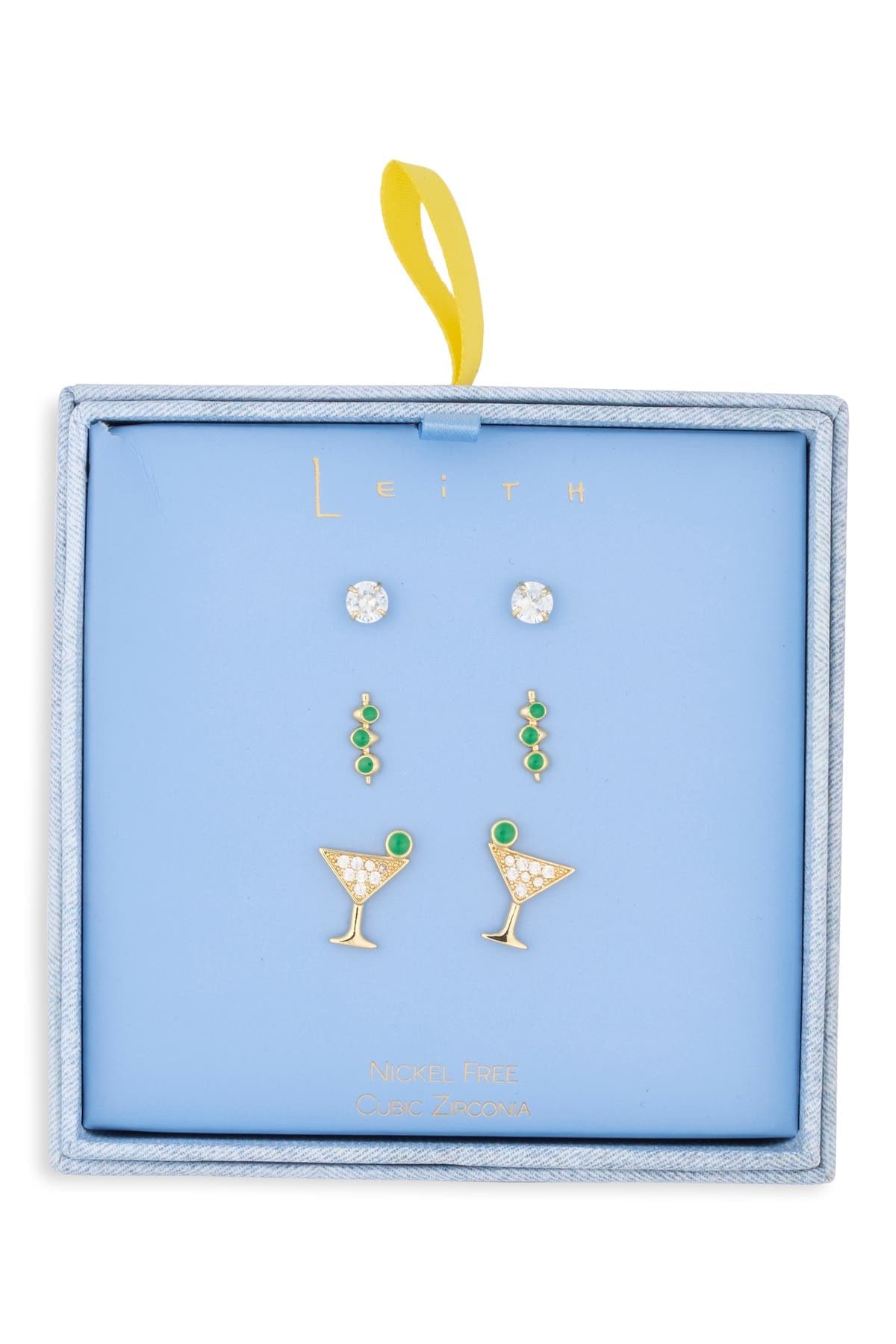 Leith Set of 3 Cubic Zirconia Martini Stud Earrings
