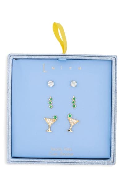 Leith Set of 3 Cubic Zirconia Martini Stud Earrings 1