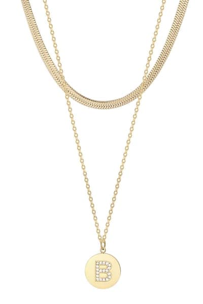 Adornia Set of 2 Initial Pendant & Herringbone Necklaces 3