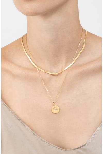 Adornia Set of 2 Initial Pendant & Herringbone Necklaces 2