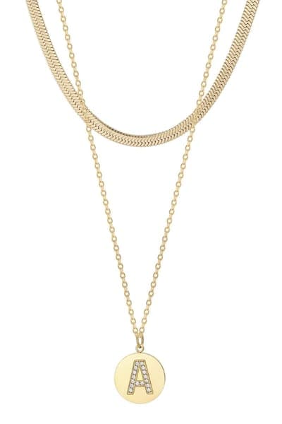 Adornia Set of 2 Initial Pendant & Herringbone Necklaces 1