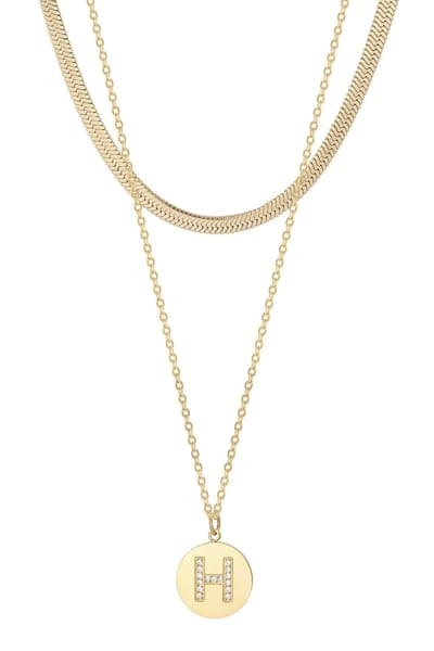 Adornia Set of 2 Initial Pendant & Herringbone Necklaces 6