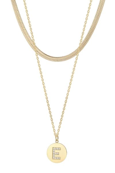Adornia Set of 2 Initial Pendant & Herringbone Necklaces 5