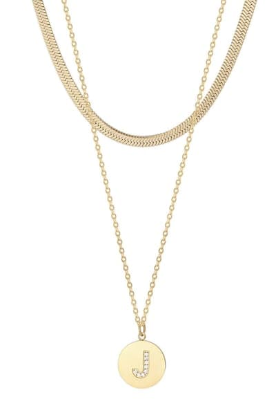 Adornia Set of 2 Initial Pendant & Herringbone Necklaces 7