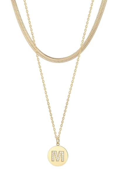 Adornia Set of 2 Initial Pendant & Herringbone Necklaces 10