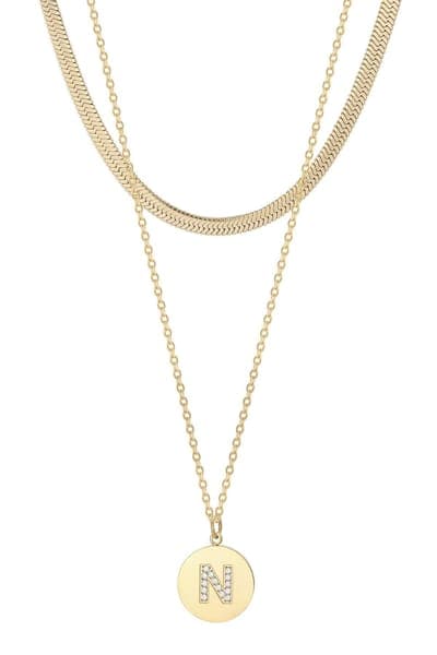 Adornia Set of 2 Initial Pendant & Herringbone Necklaces 11