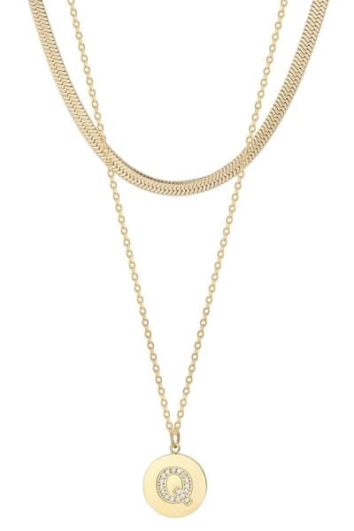 Adornia Set of 2 Initial Pendant & Herringbone Necklaces 13