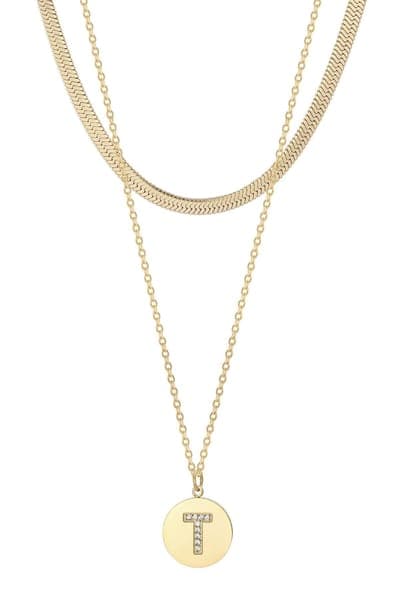 Adornia Set of 2 Initial Pendant & Herringbone Necklaces 15