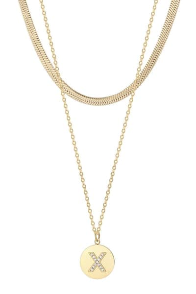 Adornia Set of 2 Initial Pendant & Herringbone Necklaces 16