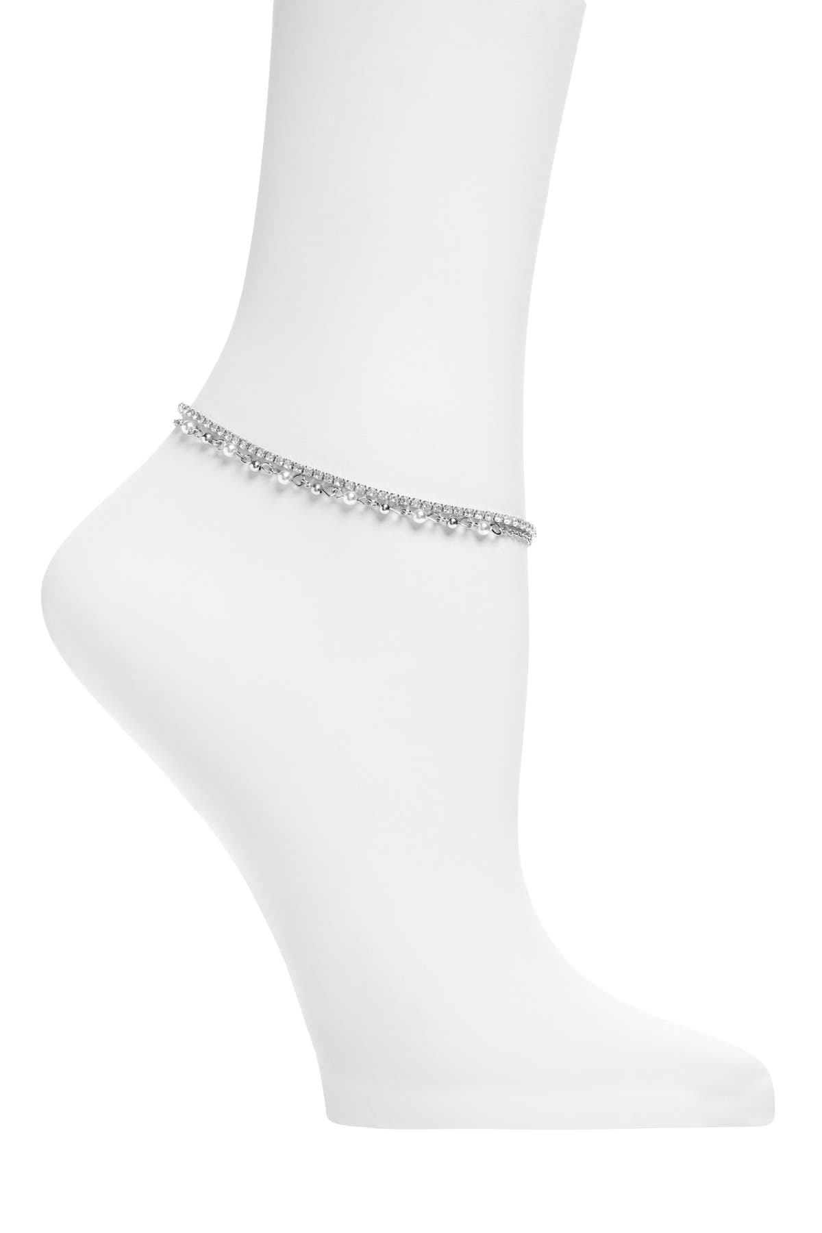 NORDSTROM RACK Double Layer CZ & Faux Pearl Anklet