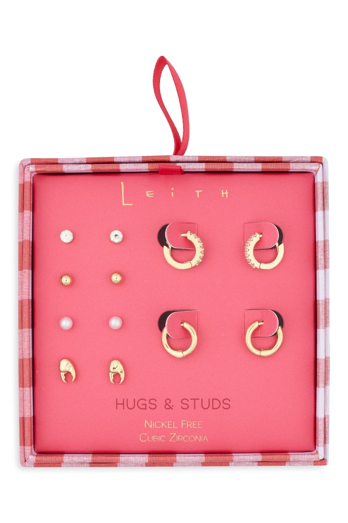 Leith Set of 6 Cubic Zirconia & Faux Pearl Lobster Stud & Huggie Hoop Earrings