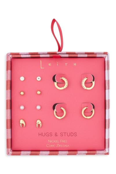 Leith Set of 6 Cubic Zirconia & Faux Pearl Lobster Stud & Huggie Hoop Earrings 1